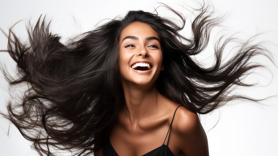 Kobieta z wypielęgnowanymi, lekkimi włosami bez przetłuszczania